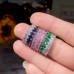 Huitan Fashion Eternity Promise Rings Women Colorful Cubic Zircon Stylish Female Accessories for Party Daily Wear Luxury Jewelry