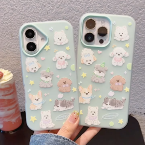 Cartoon Dog 2-in-1 Jelly Case for iPhone 11 12 13 14 15 16 Pro Max Plus casing Anti fingerprint frosted protective cover for iPhone15Promax case