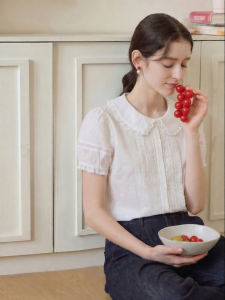 INMAN | French Lace Peter Pan Collar Short Sleeved Blouse