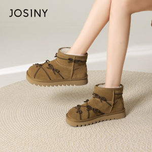 Josiny | New Winter Thick Sole Bow Detail Fleece Lined Genuine Leather Snow Boots