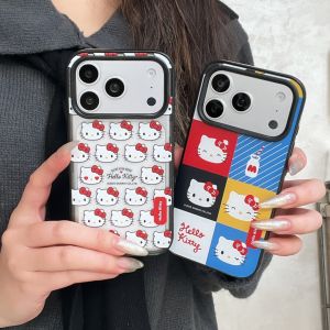 Sanrio | Luxury Fashion Grid Sanrio Hello Kitty Phone Case For iphone  17Pro 17 16 15 14 13 12 Pro Max Acrylic Hard Shockproof Back Cover