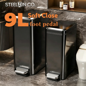 Slim Trash Can with Lid Soft Close Stainless Steel 7L/9L/13L Bathroom Garbage Can with Inner Bucket