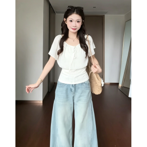 YUEZHONGWEI | Áo Thun Nẹp Eo Phong Cách Pháp cho Phụ Nữ