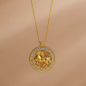 Chow Sang Sang 周生生 999.9 24K Pure Gold Cultural Blessings Diamond Steed Atop Hollow Clouds Necklace for Women 47cm 96137N