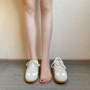 รองเท้าผ้าใบผู้หญิงแบบสวมหัวหนังวัวสีเงิน ทรงลำลอง ส้นสูง ทรงหัวมน ดีไซน์พื้นยาง ฤดูร้อน 2024 รองเท้าผ้าใบสไตล์เยาวชน