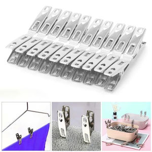 20-100PCS Home clothes Drying Clips Stainless Steel Clips Strong Clips Sock Drying Clips Flat Mouth Clips Steel Windproof Clips