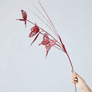 Simulation gold dust butterfly Christmas 3 head plastic butterfly home decorations holiday atmosphere shooting props Christmas