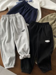 Childrens Cotton Fleece Lined Sports Pants Elastic Waistband Winter Thickened Long Trousers HB9670