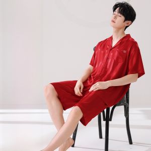 MiiOW | Couples Ice Silk Sleepwear Set Mens Womens Home Clothes Lightweight Breathable Short Sleeve Casual Summer Pajamas Gift