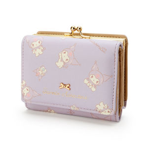 Cute Sanrio Short Foldable Wallet Cartoon Print Polyester Lining Youth Magnetic Clasp Closure Horizontal PU Leather Wallet