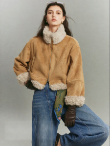 SUSHE | Vintage Motorcycle Style Fur-lined Suede Jacket