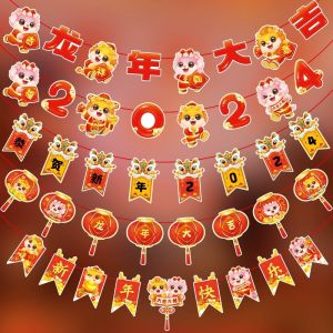 2026 Chinese New Year Banner Cartoon Pull Flag Pendants Hanging Decoration Spring Festival Horse Flags Ornament