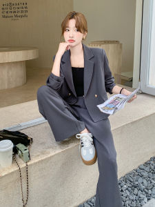 Grey Casual Set Womens 2025 New Autumn Outfit High-End Feel Wide Leg Pants Two-Piece Set Fashionable Polyester Long Sleeve Shirt