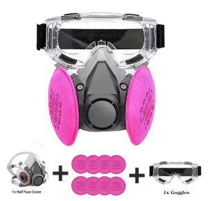 Dustproof 6200 Respirator Gas Mask Half Face with 2097 Filter Goggles Sets for Epoxy Dust Paint Organic Vapor Welding Grinding