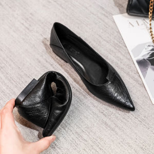 Comfortable Soft Leather Flat Work Shoes Womens Black New Style Professional Workwear Suitable for Long Time Standing Interviews
