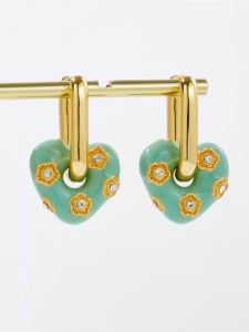 Elegant Original Design Enamel Diamond Heart Earrings Luxury Fashion Jewelry for Women Alloy Silver Gold Plated Accessories