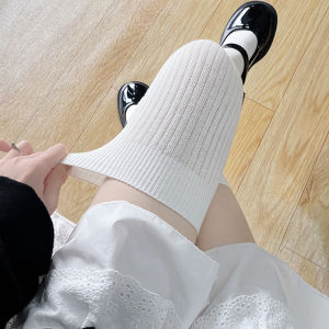 หนาขึ้น นม สีขาว ถุงเท้ายาว ผู้หญิง ฤดูใบไม้ร่วง ฤดูหนาว ถุงเท้าต้นขา Jk สไตล์ญี่ปุ่น อุ่น สีเทาสีน้ําตาลแนวตั้ง ลายทาง ถุงเท้ายาวเหนือเข่า