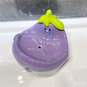 Cute Ceramic Eggplant Soap Dish Draining Non-Moisture Storage Soap Holder Home Bathroom Organizer Viaback Brand