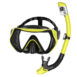 Snorkel Mask Set Panoramic Wide View Anti-Fog for Adults Dry Underwater Snorkeling Swimming Training Diving Glasses Adjustable