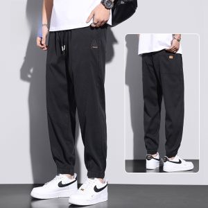 ROMON | Romon Mens Casual Summer Thin Loose Sports Ice Silk Elastic Long Pants Youthful Style Pocket Detail Water Washed Process