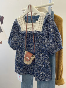 PAIBOLI | Summer New Design Splice Hollow Out Square Collar Womens Shirt Vintage Floral Pattern Anti-Aging Korean Style Top For Women