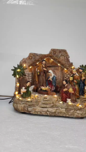 D&D Home l FC609 Nativity Scene with Lights and Figures for Christmas Decoration