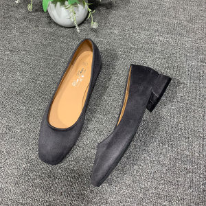 Spring and Autumn Square Toe Work Shoes Flats Womens Chunky Heel Mid-Heel Low-Cut Plus Size 41-43 Black Pumps Small Size 31-32
