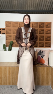 Naramode - One Set Hari Raya 4in1 (Outer Brukat + Rok Duyung + Inner Manset + Hijab) Outer Brukat Korea Style Bordir Set Kondangan Mahogany TB 293