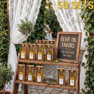 50 Sets Mini Olive Oil Plastic Favor Bottles for Wedding Guest Return Souvenirs All Season Holiday Event Giveaway Presents
