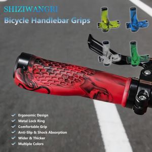 SHIZIWANGRI | 1 Pair TPR Rubber Bicycle Handlebar Grips Ergonomic Design Aluminum Lock Ring PP Core Shock Absorption Non-Slip Multicolor
