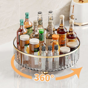 Kitchen Rotating Spice Rack Storage Shelf Countertop Organizer Multi-Functional Plastic Storage Box Home Essential Goods
