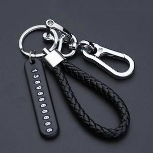 OUHOE | # Trendy DIY Mobile Phone Number Plate Pendant Keychain For Punk Simple Woven Leather Rope Anti-lost Car Key Chain Accessories