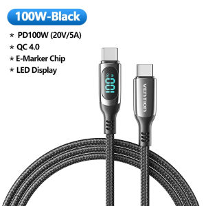 Vention 100W USB C Cable USB-C to Type C Fast Charging Cord with LED Indicator for iPhone 17 16 15 Pro Max Samsung S25 PD Charge