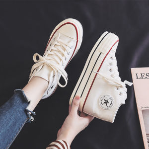 Trendy Korean Style Canvas Shoes Womens Spring Autumn New Thick Bottom Platform White Shoes Heightening Black Shoes