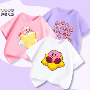 Bandai | Cute Star Kirby Childrens Pure Cotton Short-Sleeved Girls Summer Clothing New Style T-Shirt Fashion Casual Breathable Top