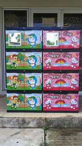 Lemari Plastik 4 Susun Tingkat Jumbo Rak Doraemon Hello Kitty Pakaian Serbaguna Cermin Full Kunci Murah Awet Kokoh VV