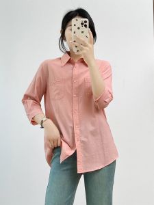 Sainag Cotton Straight Shirt for Women Summer Sweet Simple Korean Style Casual Solid Color Versatile Top