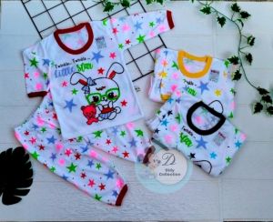 Setelan Baju Panjang Bayi 3-12 Bulan / Piyama Bayi Motif Little Star / Baju Bayi Perempuan / Celana Panjang Bayi
