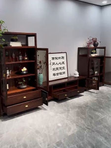 New Chinese Style Solid Wood TV Cabinet Home Living Room High Cabinet Combination Storage Decoration Cabinet Bright Finish