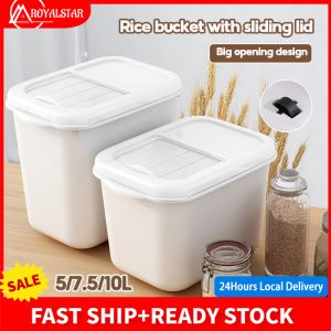 Royalstar Rice Bucket with Sliding Lid Square Rice Storage Box Container on Wheels Dustproof Anti -insect Grain Cereal Organizer