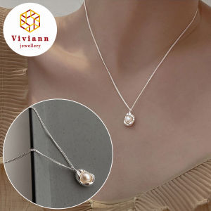 Viviann Original Design S925 Sterling Silver Pearl Geometric Necklace Vintage Pearl Chain Necklace Pendant Charms Silvery Color Neck Jewelry For Women Party Gifts Necklaces for Women Gift