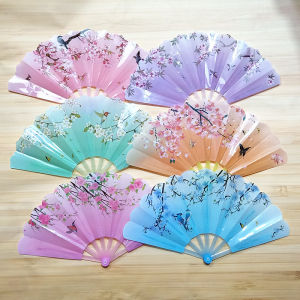 Summer Student Portable Foldable Mini Small Fan Pastoral Style Cute Kids Cartoon Plastic Plum Blossom Womens Folding Fan