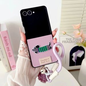 Ốp Điện Thoại Da Hình Chó Xúc Xích Hoạt Hình Cho Samsung Galaxy Z Flip7 FE 8 7 6 5 4 3 Kèm Dây Đeo Chống Sốc Mềm Mại Chống Vân Tay