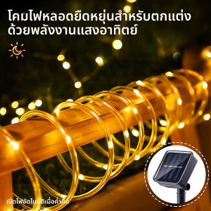 7 M/12 M/22 M พลังงานแสงอาทิตย์หลอดกันน้ํากลางแจ้ง LED Fairy String ไฟ 8 โหมดพลังงานแสงอาทิตย์เชือกสําหรับ Gazebo รั้วสวนต้นไม้