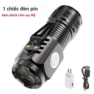 Đèn Pin Mini 3LED Có Thể Sạc Lại Với Kẹp Bút Đèn Pha Khẩn Cấp Chống Nước Độ Sáng Di Động Đi Bộ Ban Đêm Đèn Pin Ngoài Trời Màu Đen