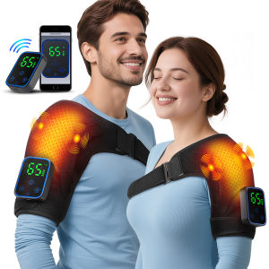 Wireless Heating Shoulder Massager APP Control 3 Levels Timer Shoulder Massage Brace Pain Relief Graphene Heating Frozen Shoulder Cuff Support Strap