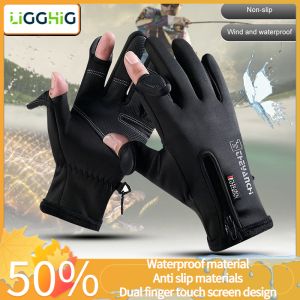 Ligghig【găng tay màn hình hai chạm ngón tay 】găng tay mùa đông để giữ ấm chạy bộ đi bộ quà tặng ấm áp màn hình chạm ngón tay chống trượt chống gió câu cá cho nam và nữ găng tay lái xe đạp xe an toàn đêm logo cao sáng phản chiếu thể thao