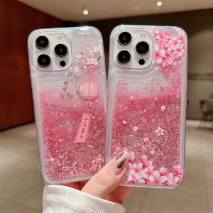 16 Peace Joy Wind Chimes Flowing Sand Phone Case for  15Promax/14/13/12/11/7P/XSMAX Pink Peach Blossom Design Mobile Cover