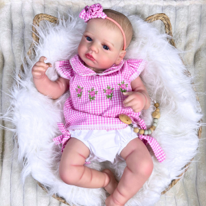 MRB 20Inch  Reborn Baby Doll LouLou Awake Princess Girl Open Blue Eyes 3D Skin Visible Veins Collectible Doll Toy Christmas Gift