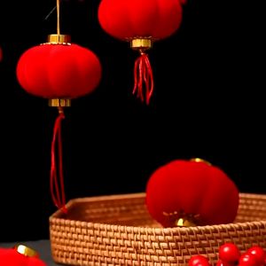 Set 9 - 30 Quả Đèn Lồng Cầu Đỏ Nhí Mini Bọc Vải Nhung Decor Treo Trang Trí Cành Cây Hoa Đào Mai Tết Năm Mới